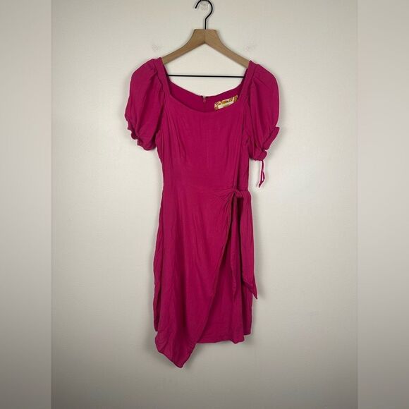 Maeve Pink Resort Faux Wrap Asymmetrical Hem Puff Sleeves Mini Dress Women’s 6 - Picture 2 of 9